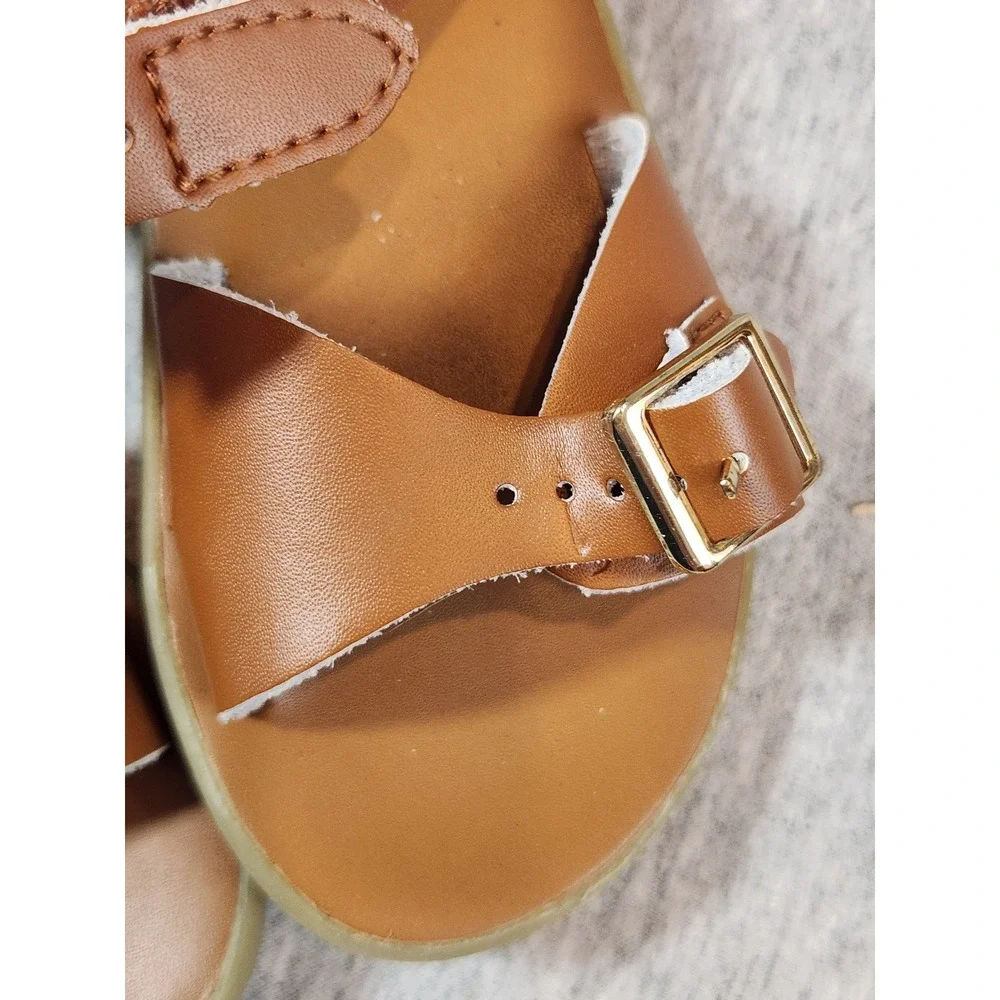 Footmates Tide-1003 Sandals Kids Size 8 Tan Brown Good Leather Buckle Strap